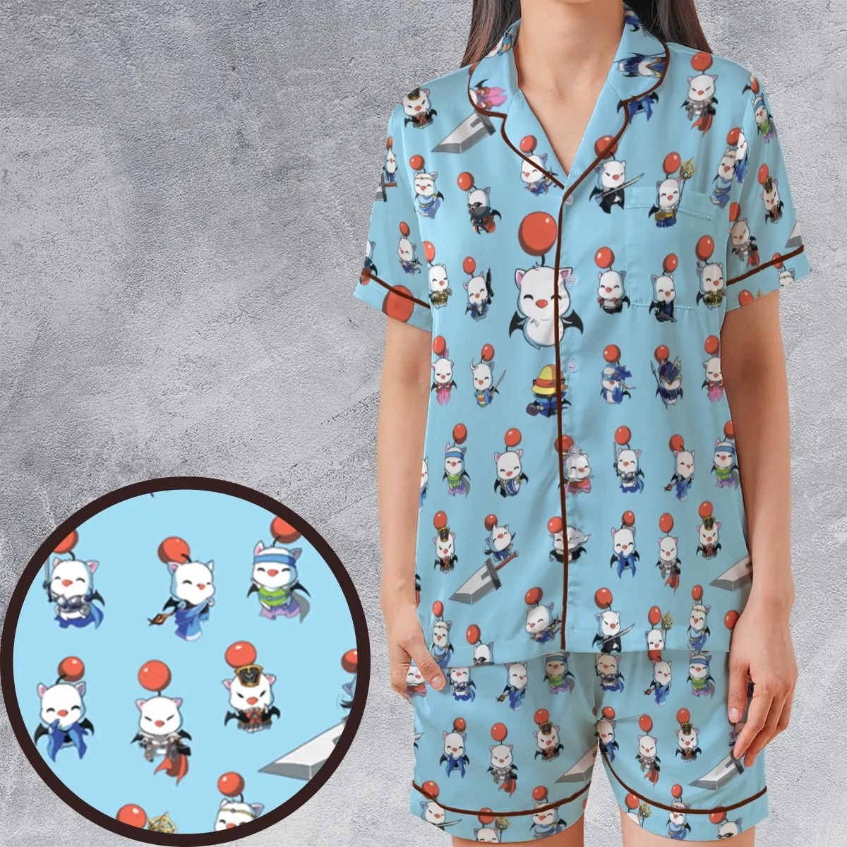 Satin Short-Sleeve Pajamas Set - HDE1SWGC