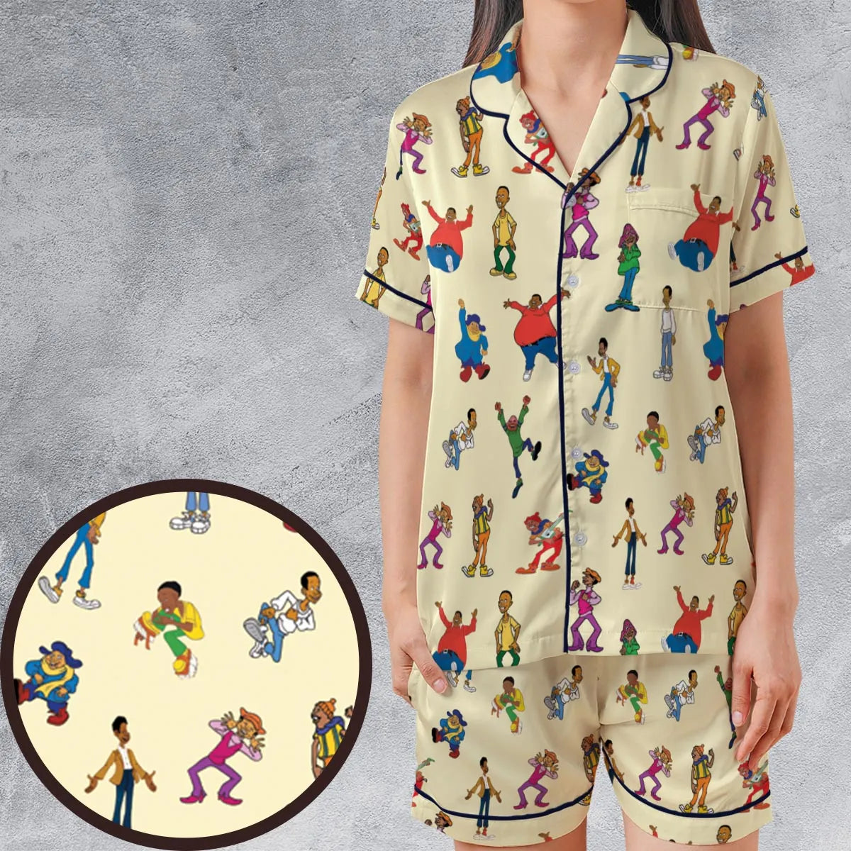 Satin Short-Sleeve Pajamas Set - M9BEZ38A