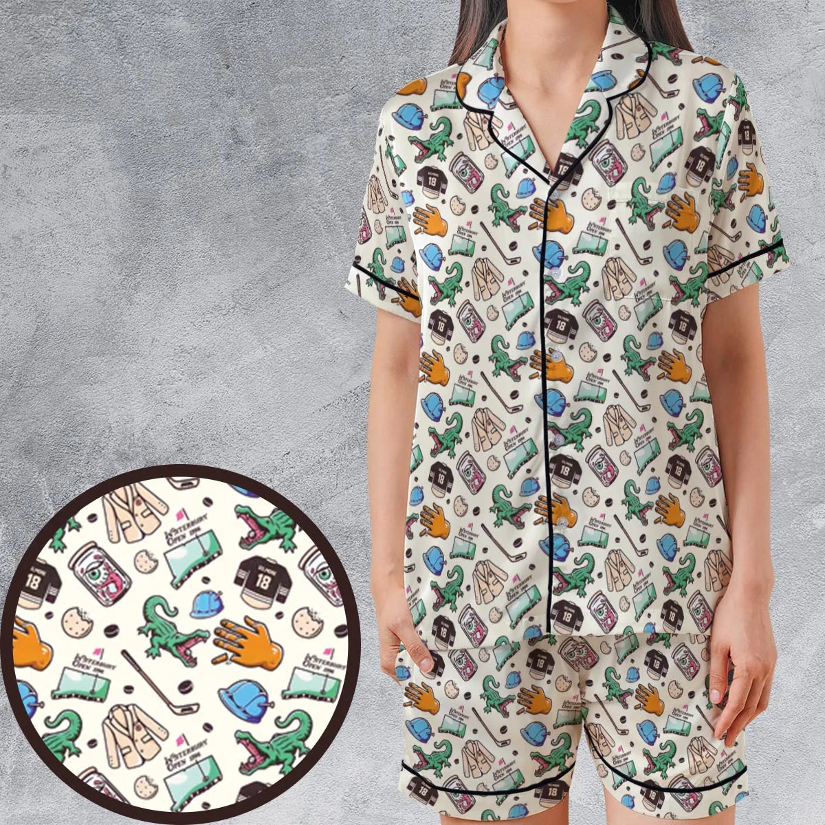 Satin Short-Sleeve Pajamas Set - WSTF1H14