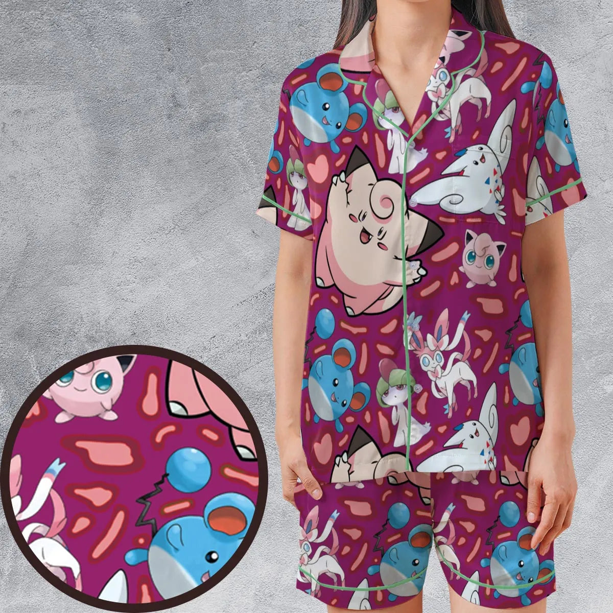 Satin Short-Sleeve Pajamas Set - HYDX5U7J