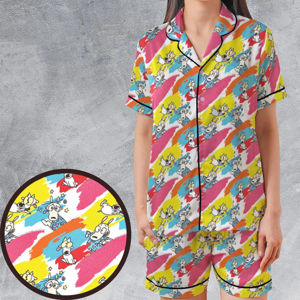 Satin Short-Sleeve Pajamas Set - 4BTQQQPR