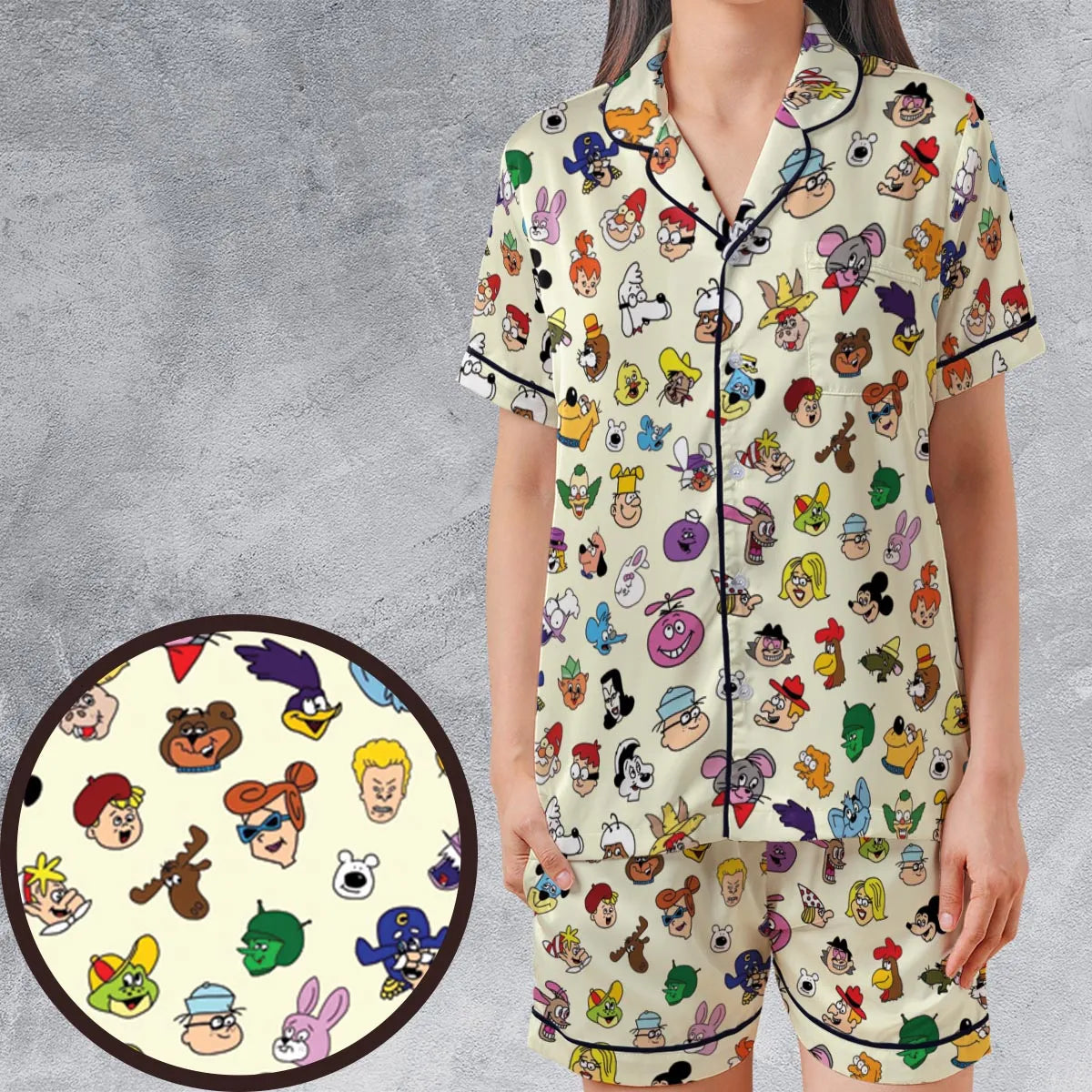 Satin Short-Sleeve Pajamas Set - BE7MQK4A