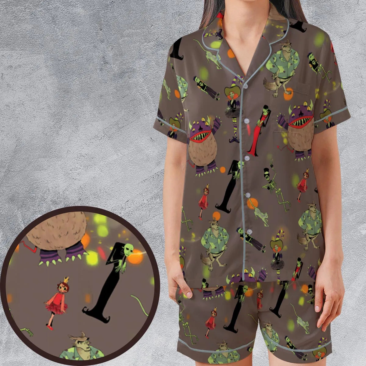 Satin Short-Sleeve Pajamas Set - B74HN5QC