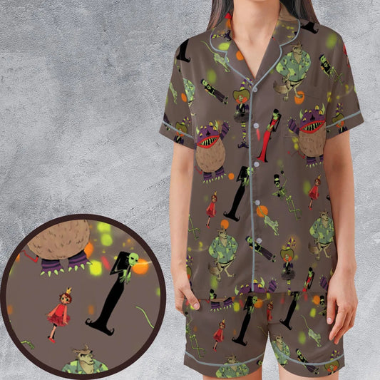 Satin Short-Sleeve Pajamas Set - B74HN5QC