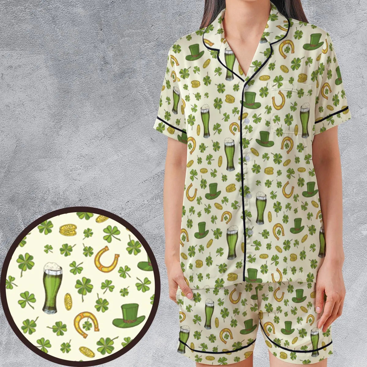 Satin Short-Sleeve Pajamas Set - XHDQEHML