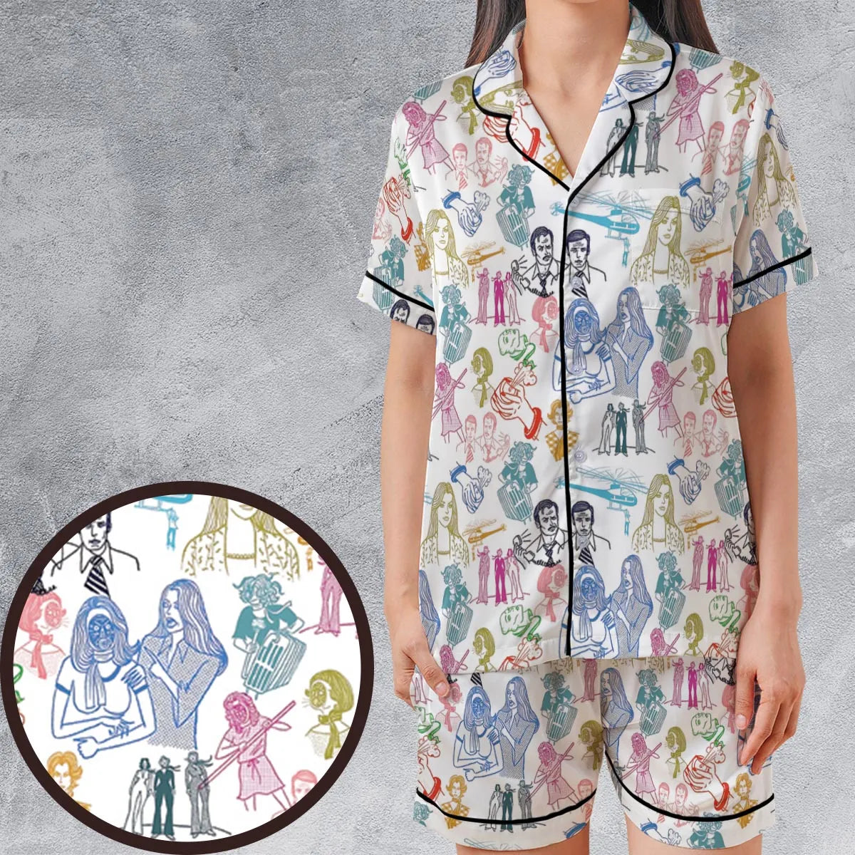 Satin Short-Sleeve Pajamas Set - EJCGEXZ2