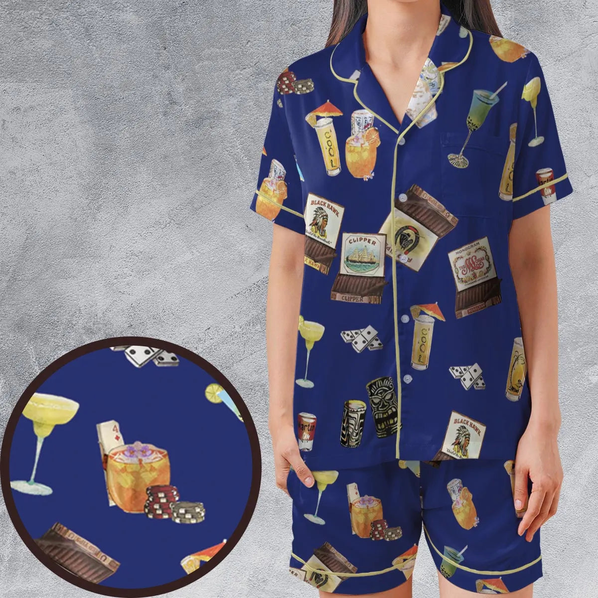 Satin Short-Sleeve Pajamas Set - C6YSRBLH