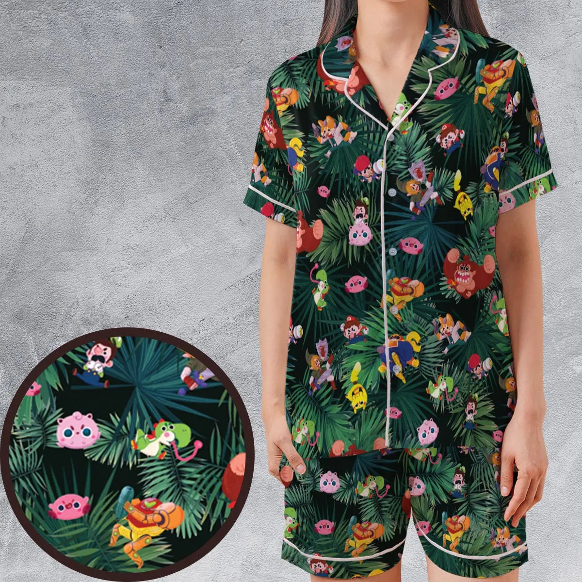 Satin Short-Sleeve Pajamas Set - QRF4YK42