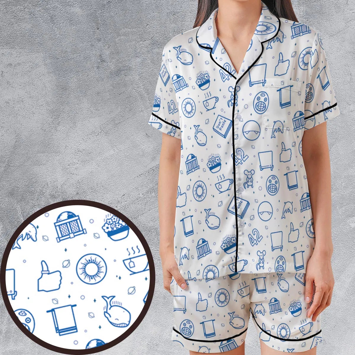Satin Short-Sleeve Pajamas Set - M7PXD7M9