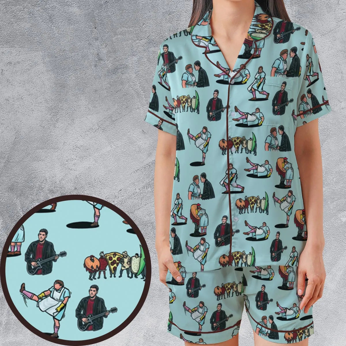 Satin Short-Sleeve Pajamas Set - ZU1ZLNN1