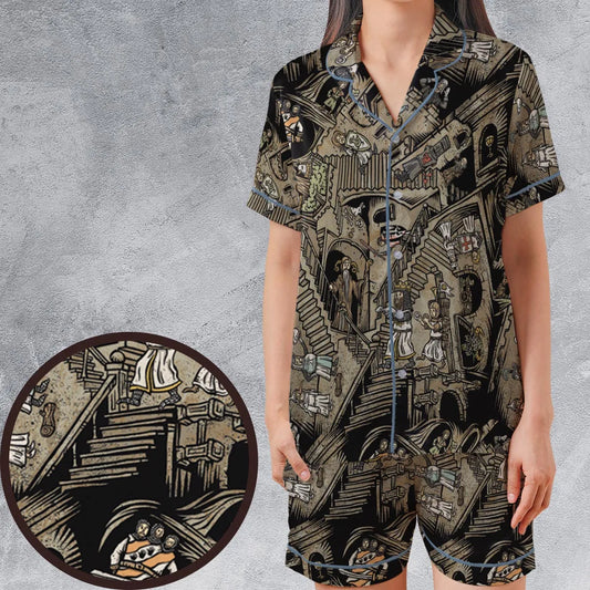 Satin Short-Sleeve Pajamas Set - AKJXTHSA