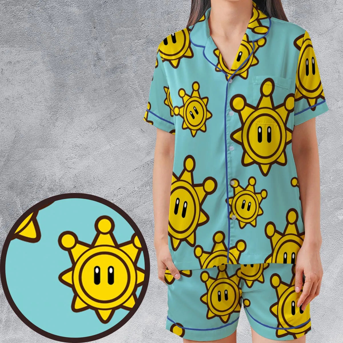 Satin Short-Sleeve Pajamas Set - TFFZXUXX