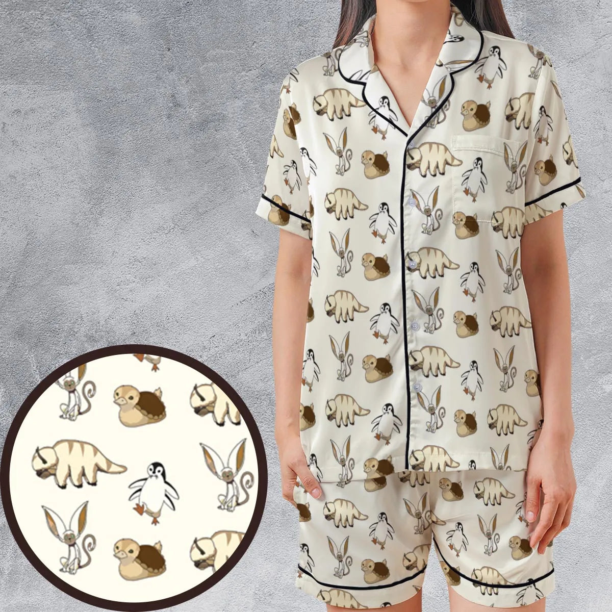 Satin Short-Sleeve Pajamas Set - KFM8GWEN
