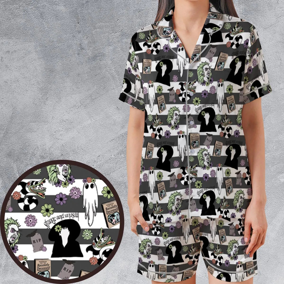 Satin Short-Sleeve Pajamas Set - QANVGNRP