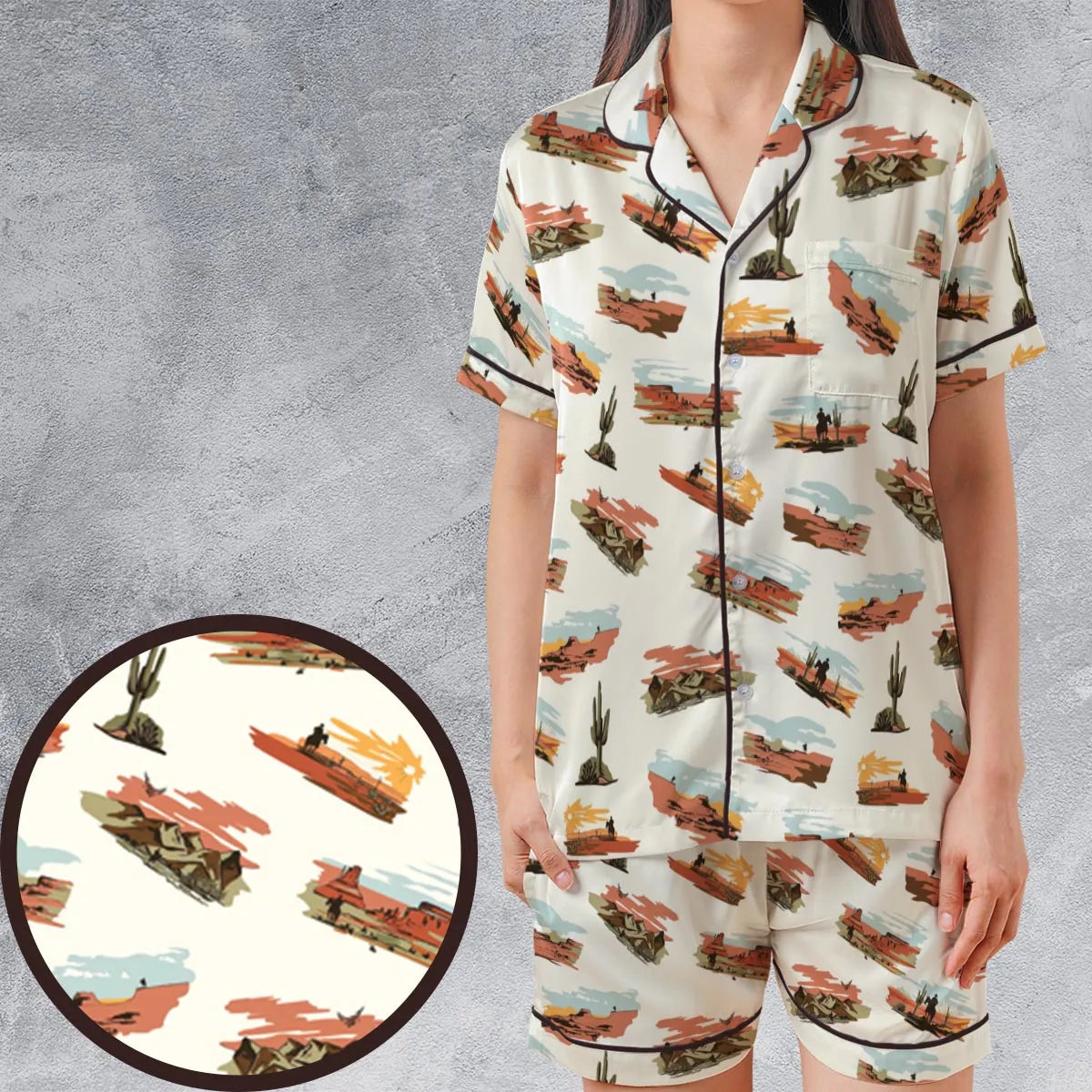 Satin Short-Sleeve Pajamas Set - USG3U2XV
