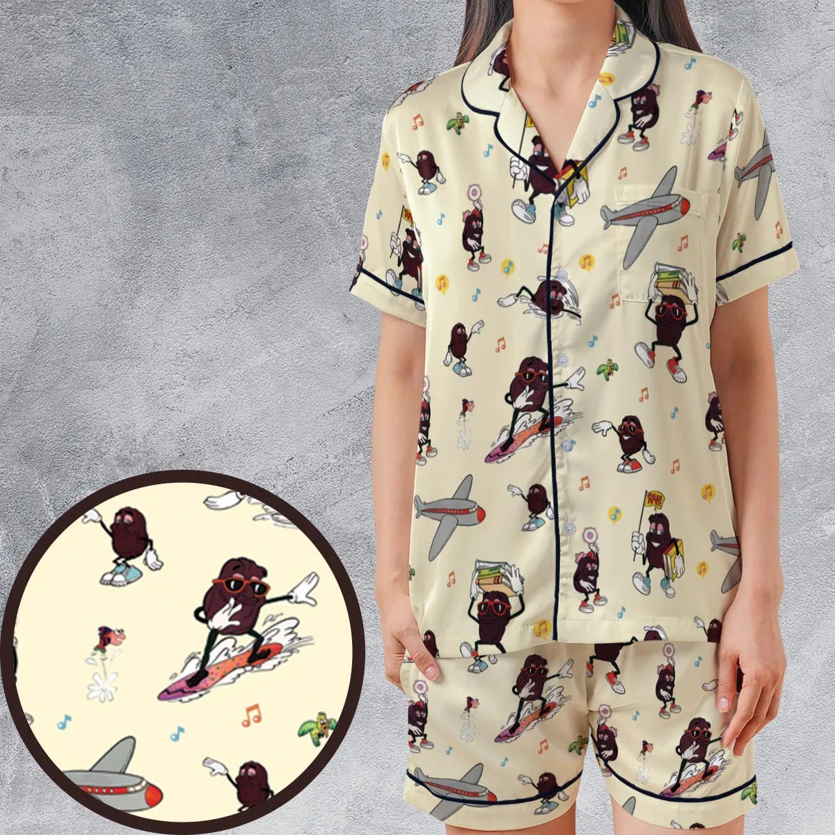 Satin Short-Sleeve Pajamas Set - N9BCE9Q5