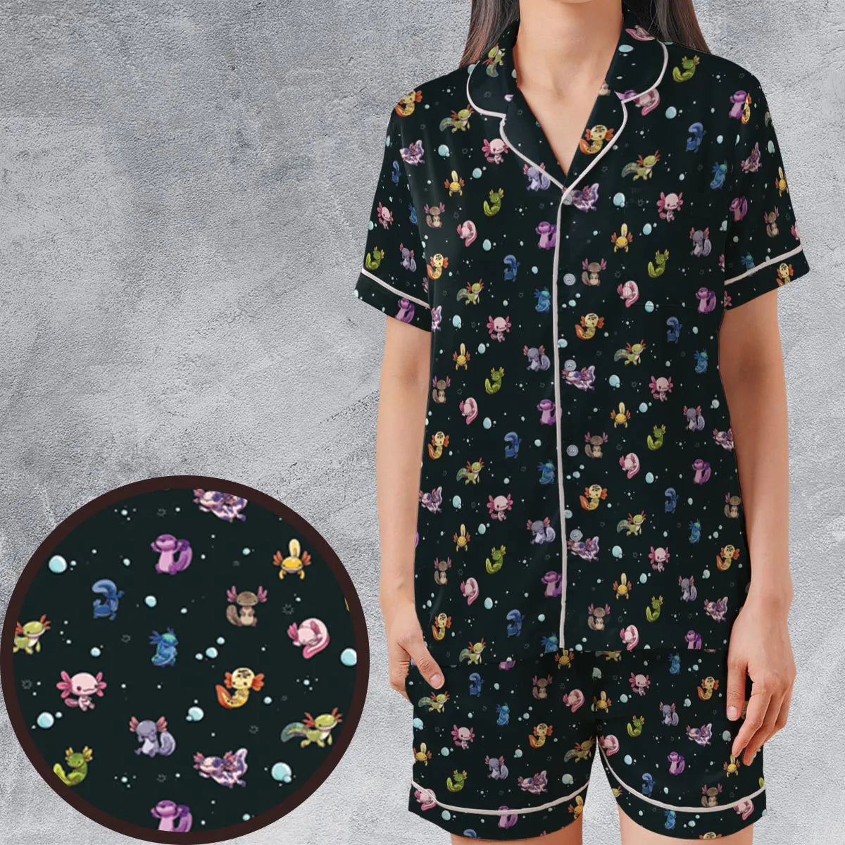 Satin Short-Sleeve Pajamas Set - ZUHJMEYR