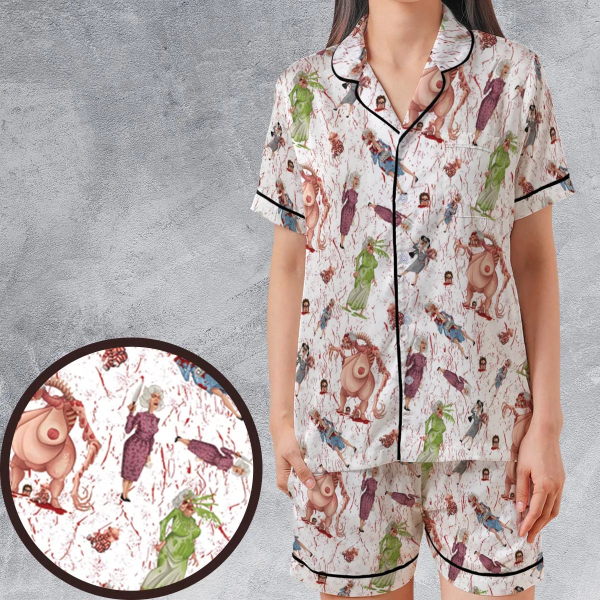 Satin Short-Sleeve Pajamas Set - EASRKVJJ