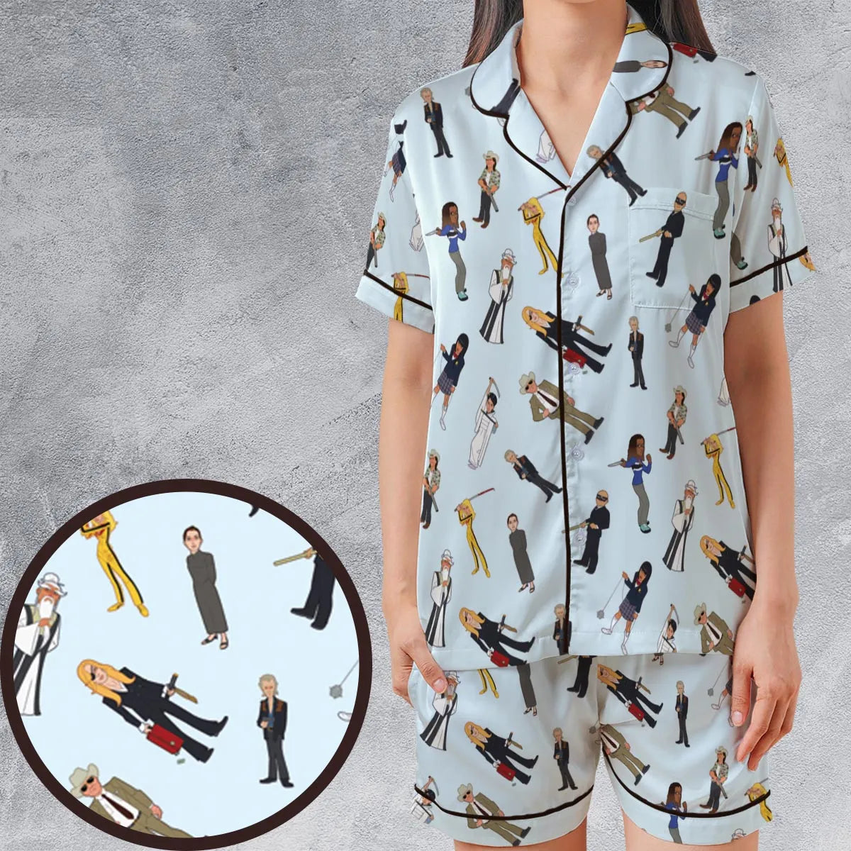 Satin Short-Sleeve Pajamas Set - V91R2Q2Q