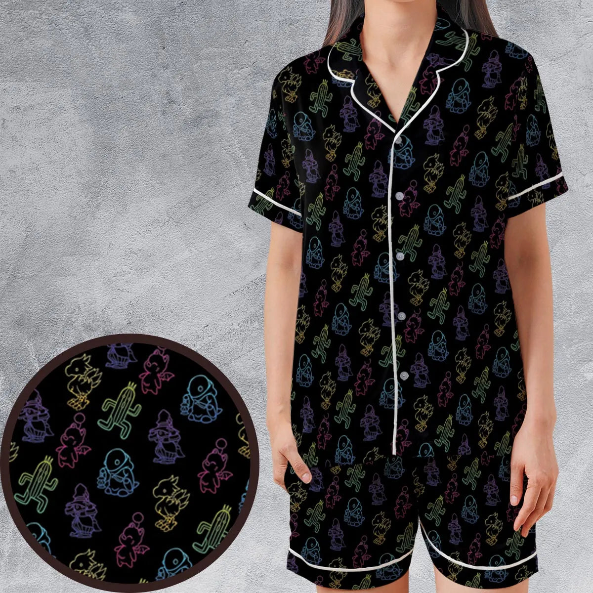 Satin Short-Sleeve Pajamas Set - VJJTAV75