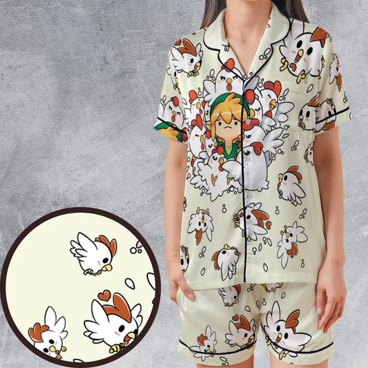 Satin Short-Sleeve Pajamas Set - ZRHAS7HP