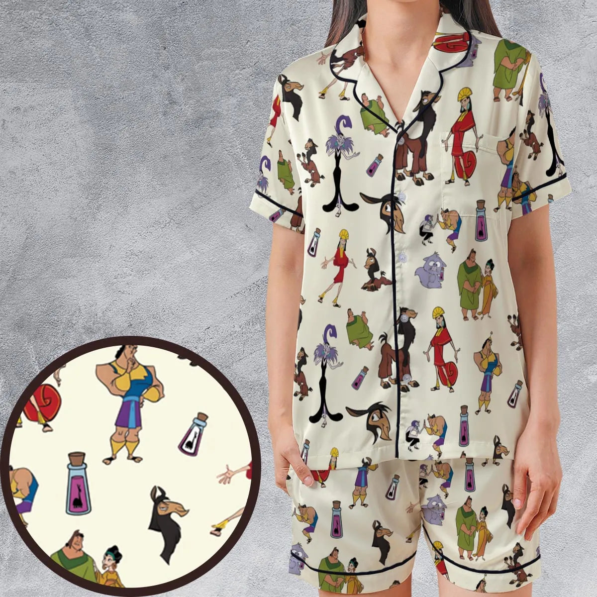 Satin Short-Sleeve Pajamas Set - DSGGPJFU