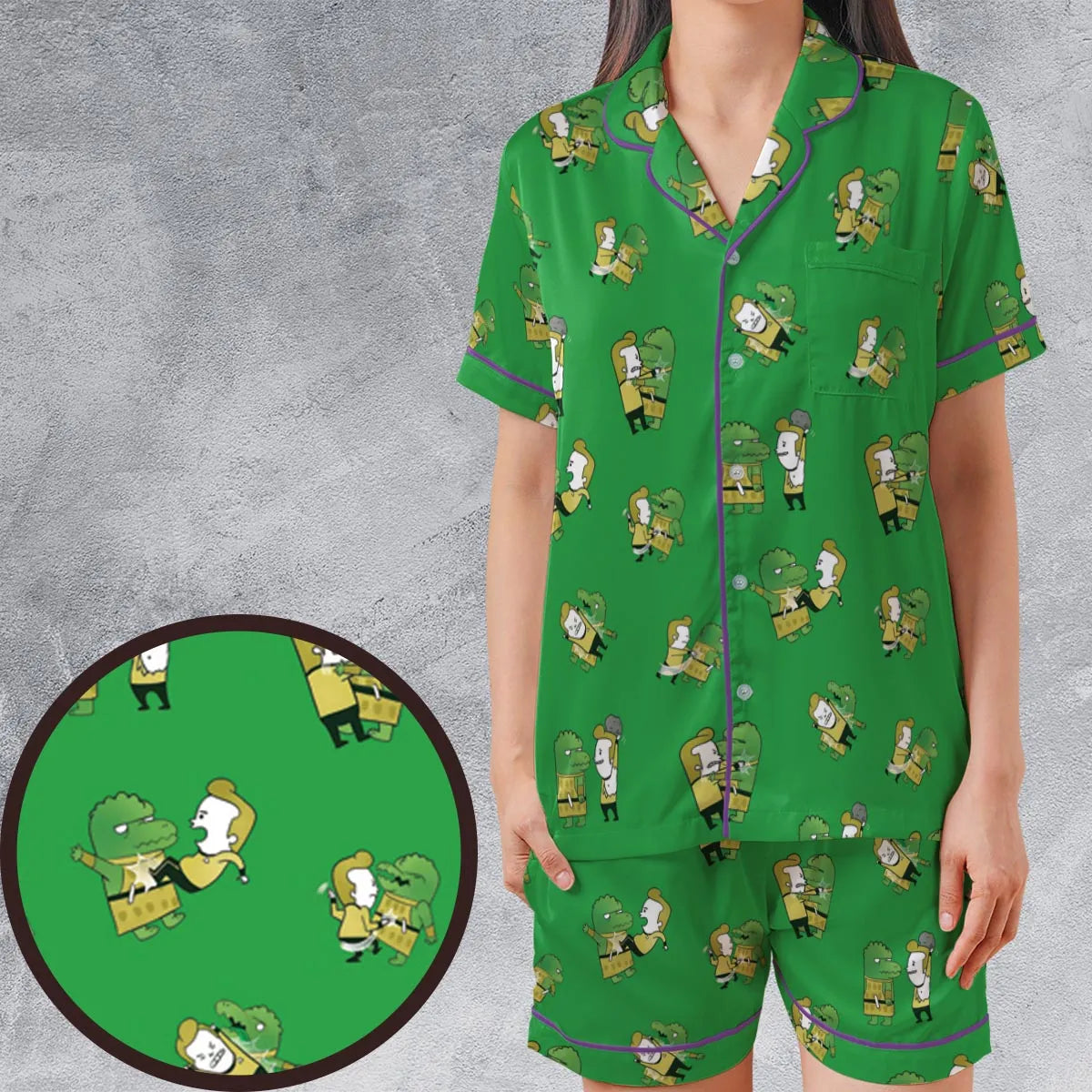 Satin Short-Sleeve Pajamas Set - Q6U4RQVZ