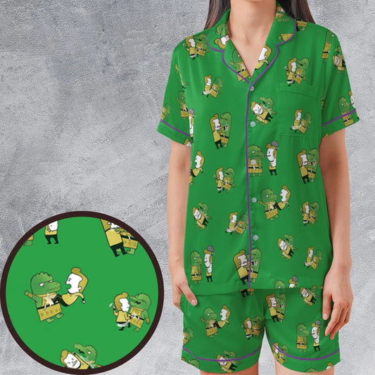 Satin Short-Sleeve Pajamas Set - Q6U4RQVZ