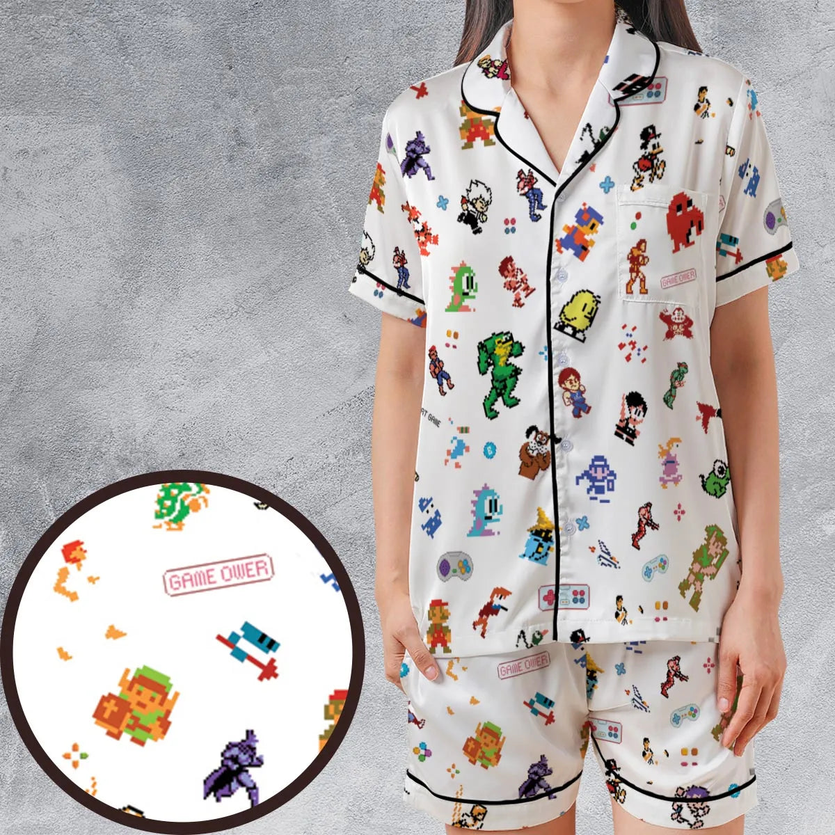 Satin Short-Sleeve Pajamas Set - P77NHS5U