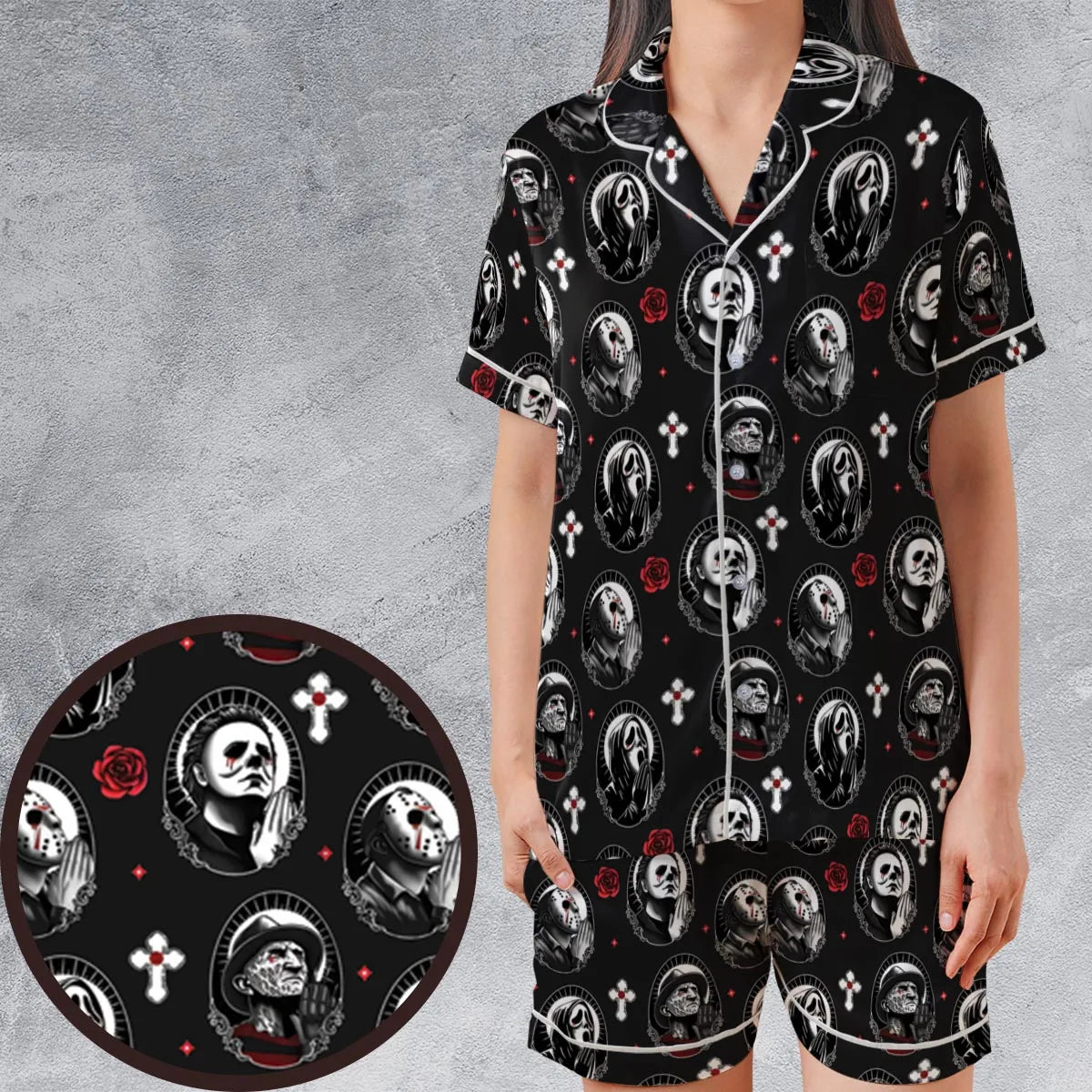 Satin Short-Sleeve Pajamas Set - J2W5QF6A
