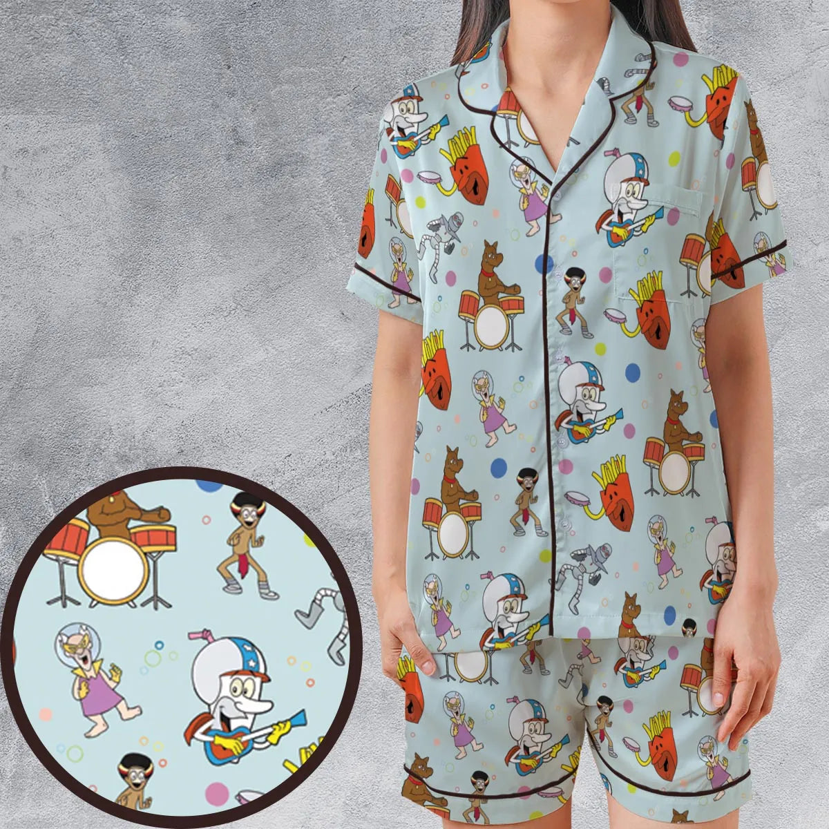 Satin Short-Sleeve Pajamas Set - QKV4UKHZ