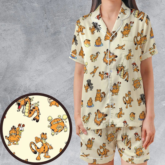 Satin Short-Sleeve Pajamas Set - JSCCLGXA