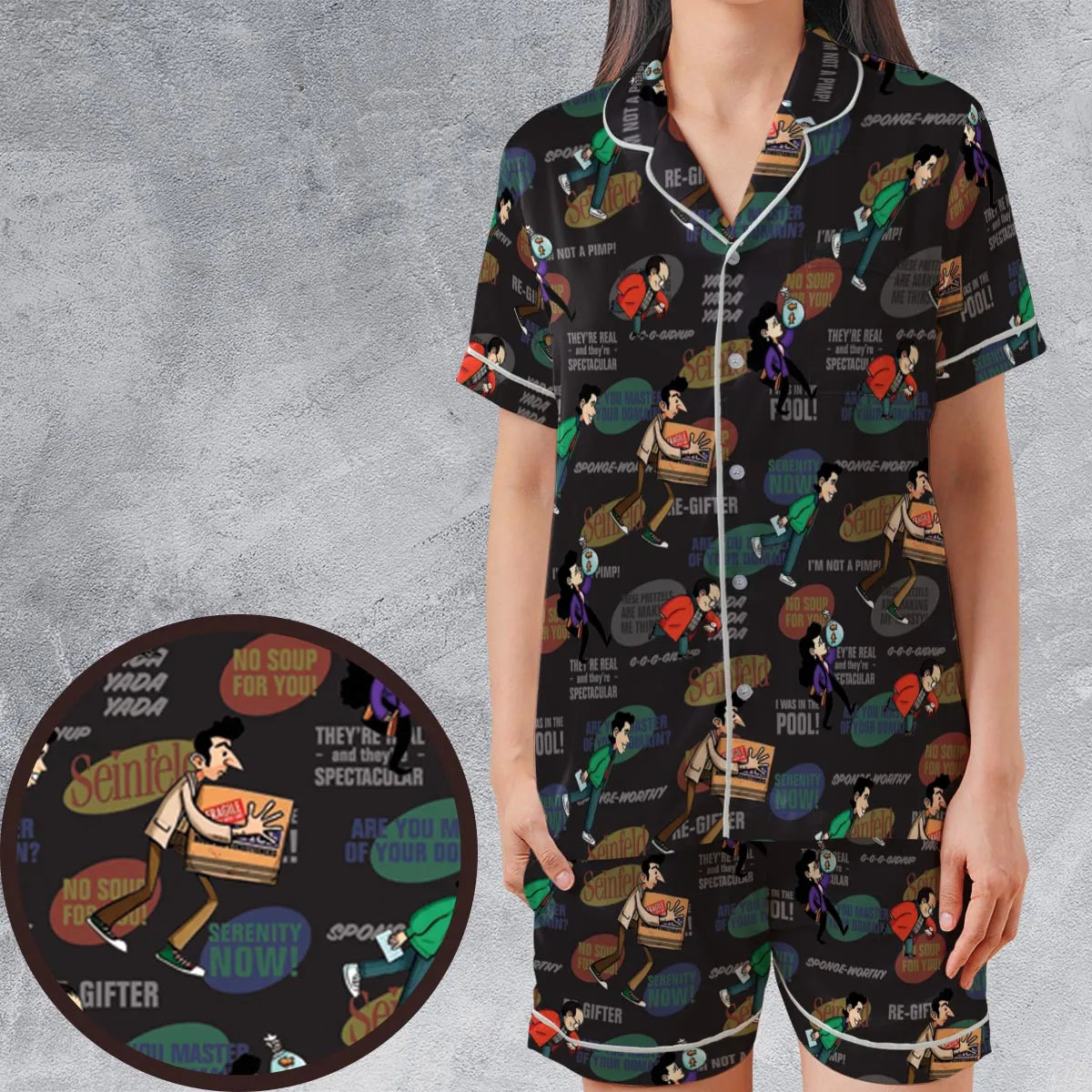Satin Short-Sleeve Pajamas Set - EYDGJMRV