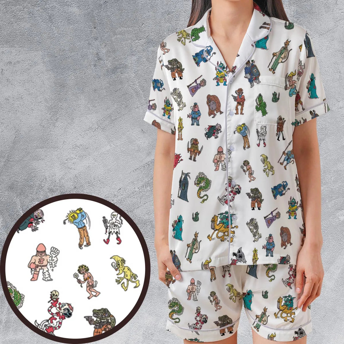 Satin Short-Sleeve Pajamas Set - 3874SW5Y
