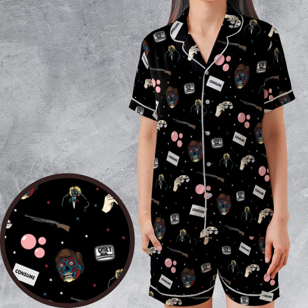 Satin Short-Sleeve Pajamas Set - Q15NU5U5