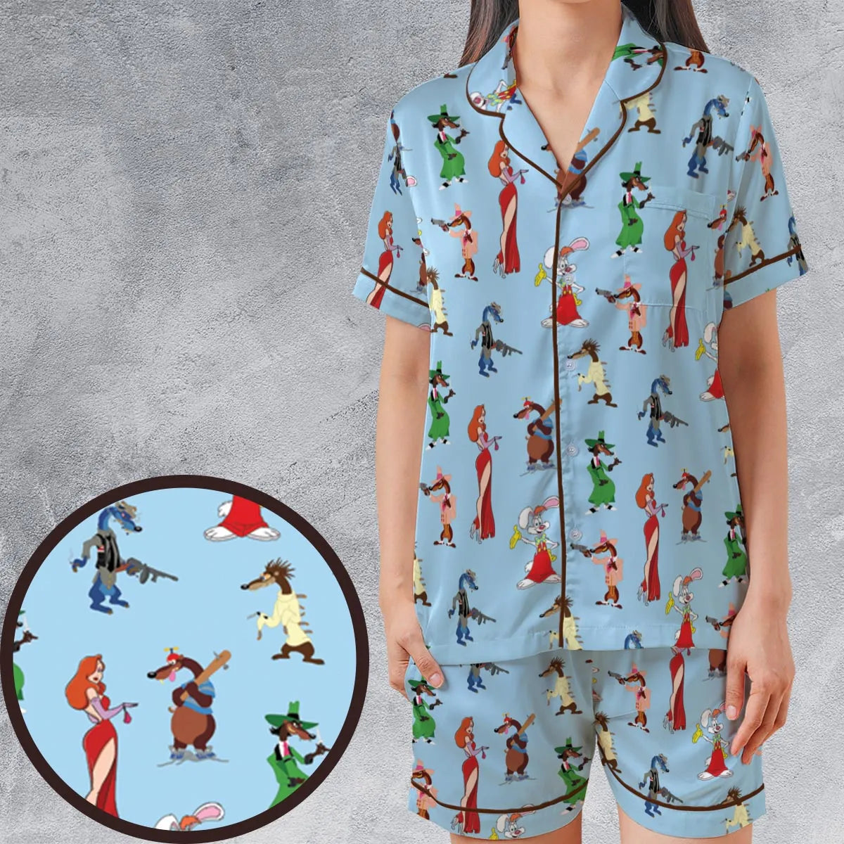 Satin Short-Sleeve Pajamas Set - ASF4KVBA