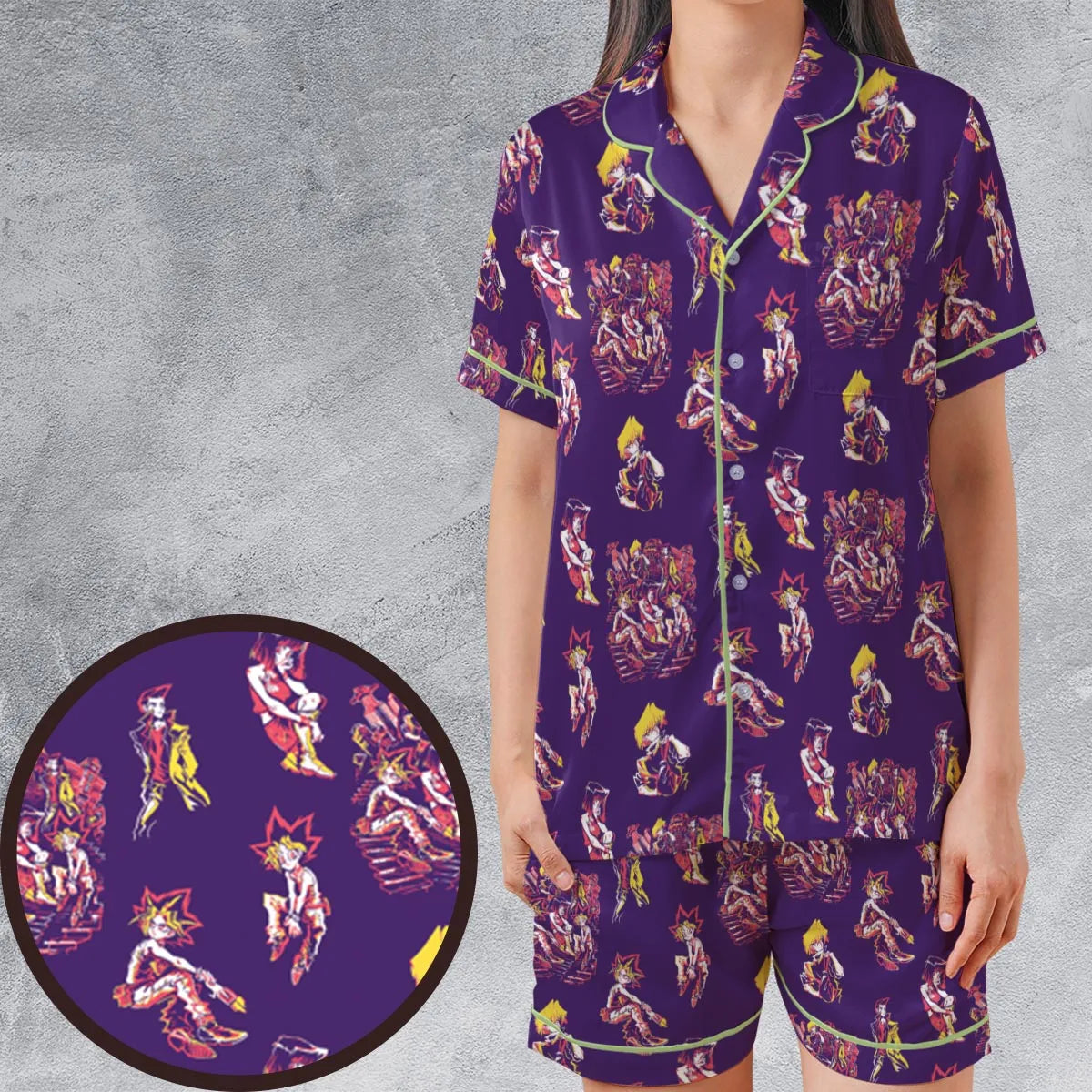 Satin Short-Sleeve Pajamas Set - EUDSFLF5