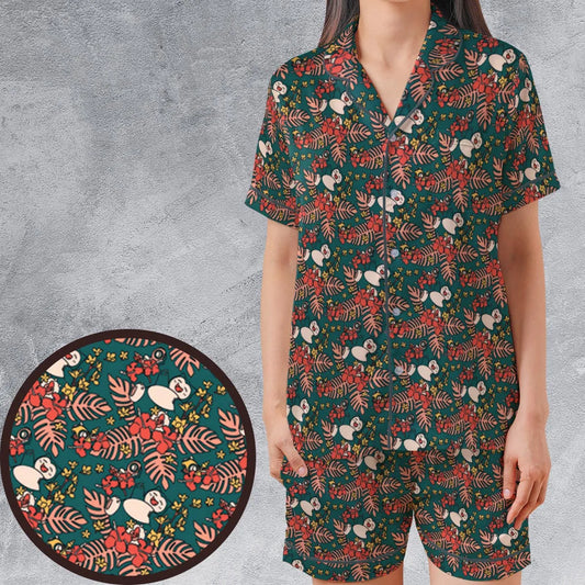 Satin Short-Sleeve Pajamas Set - EWFA1ZEL