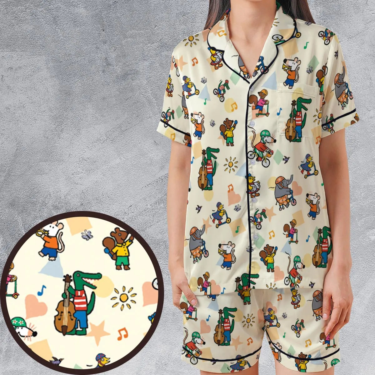 Satin Short-Sleeve Pajamas Set - W3MKR8RN
