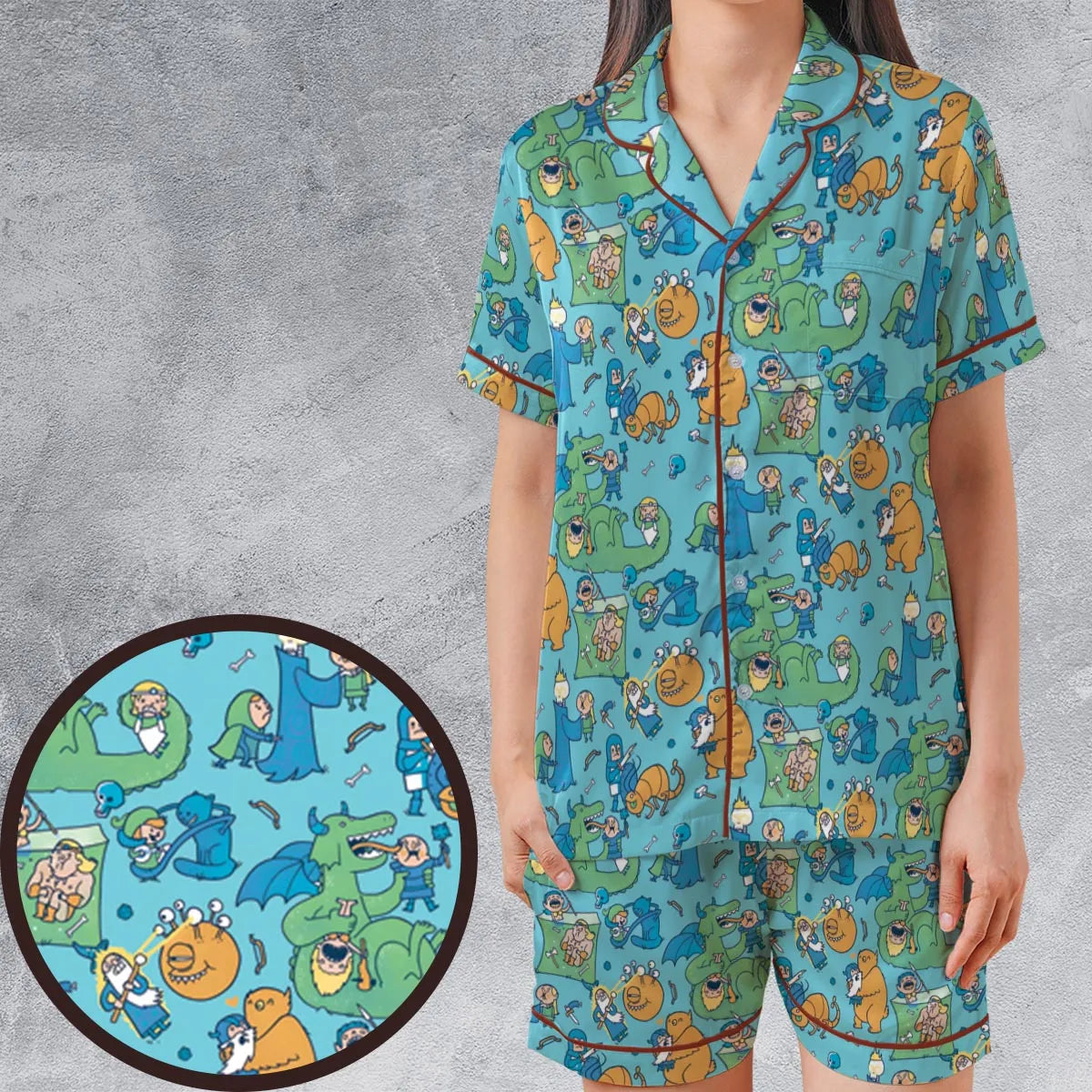 Satin Short-Sleeve Pajamas Set - DF3VDJTH