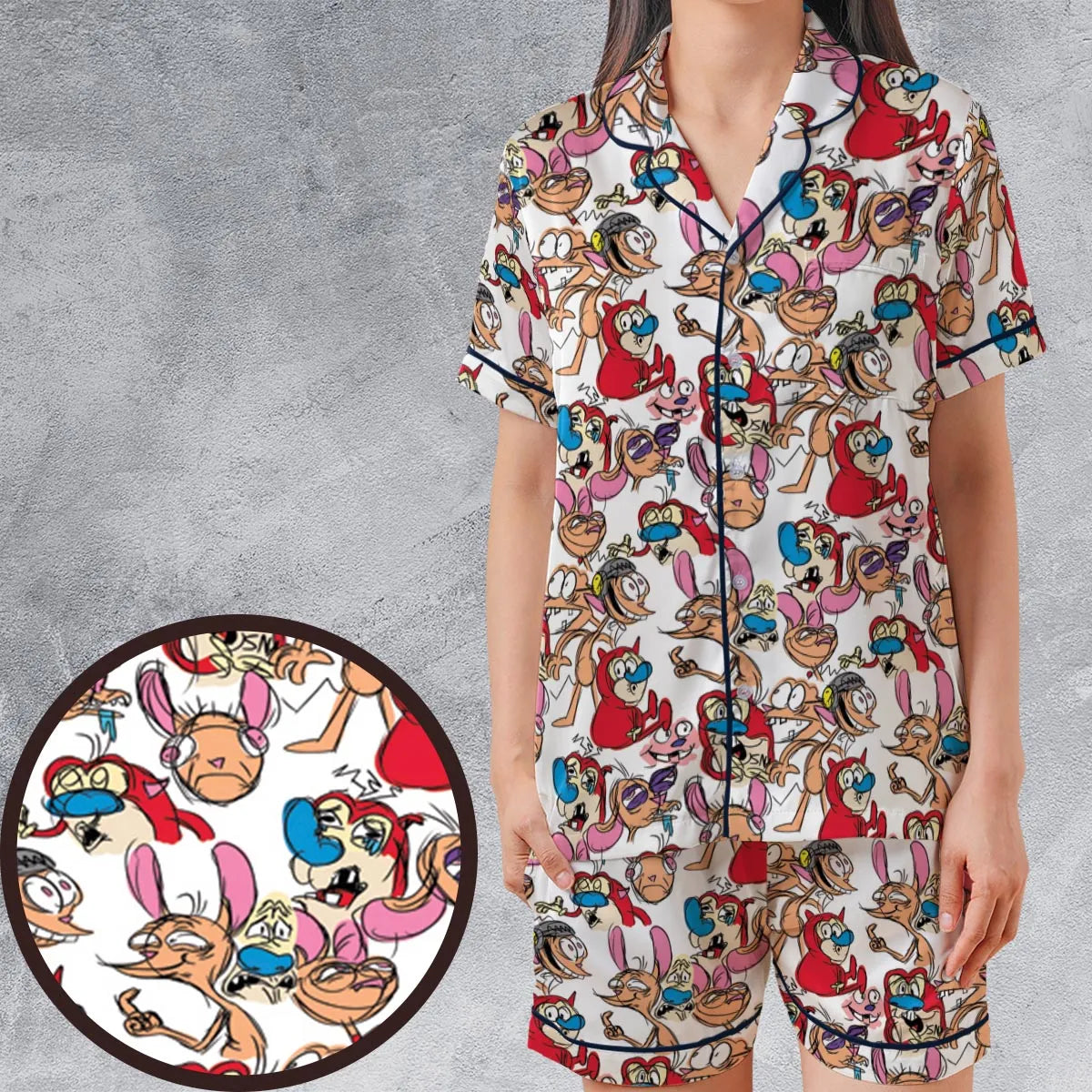 Satin Short-Sleeve Pajamas Set - ECU4D824