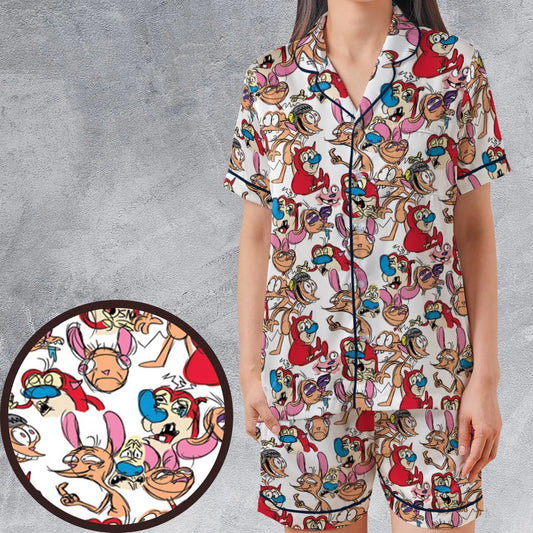 Satin Short-Sleeve Pajamas Set - ECU4D824