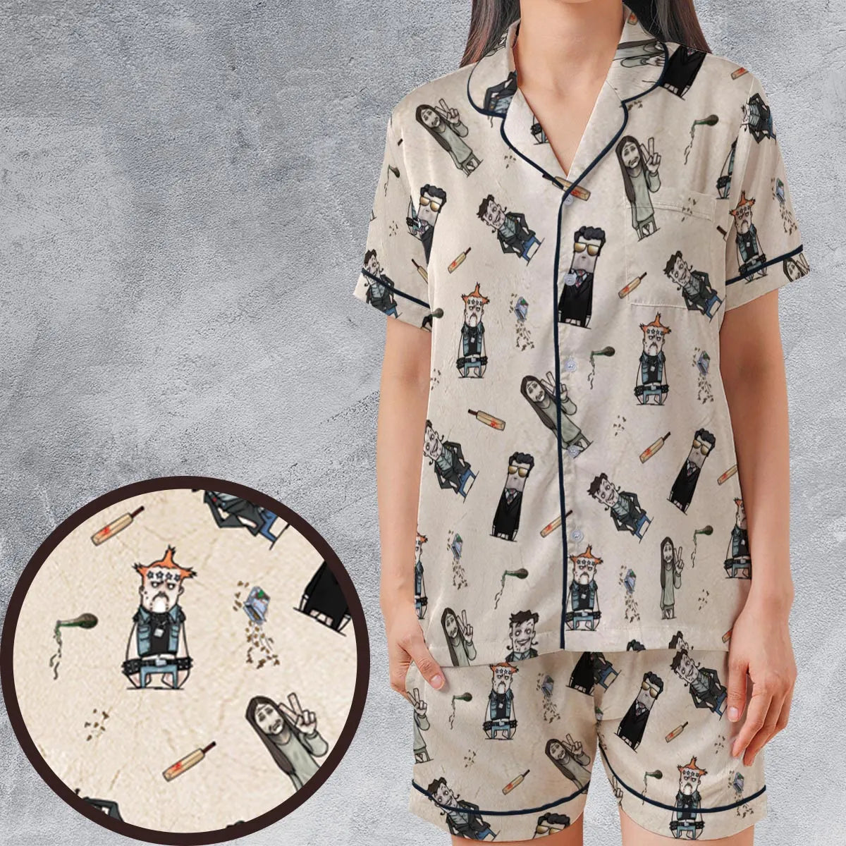 Satin Short-Sleeve Pajamas Set - BJRSWV7G