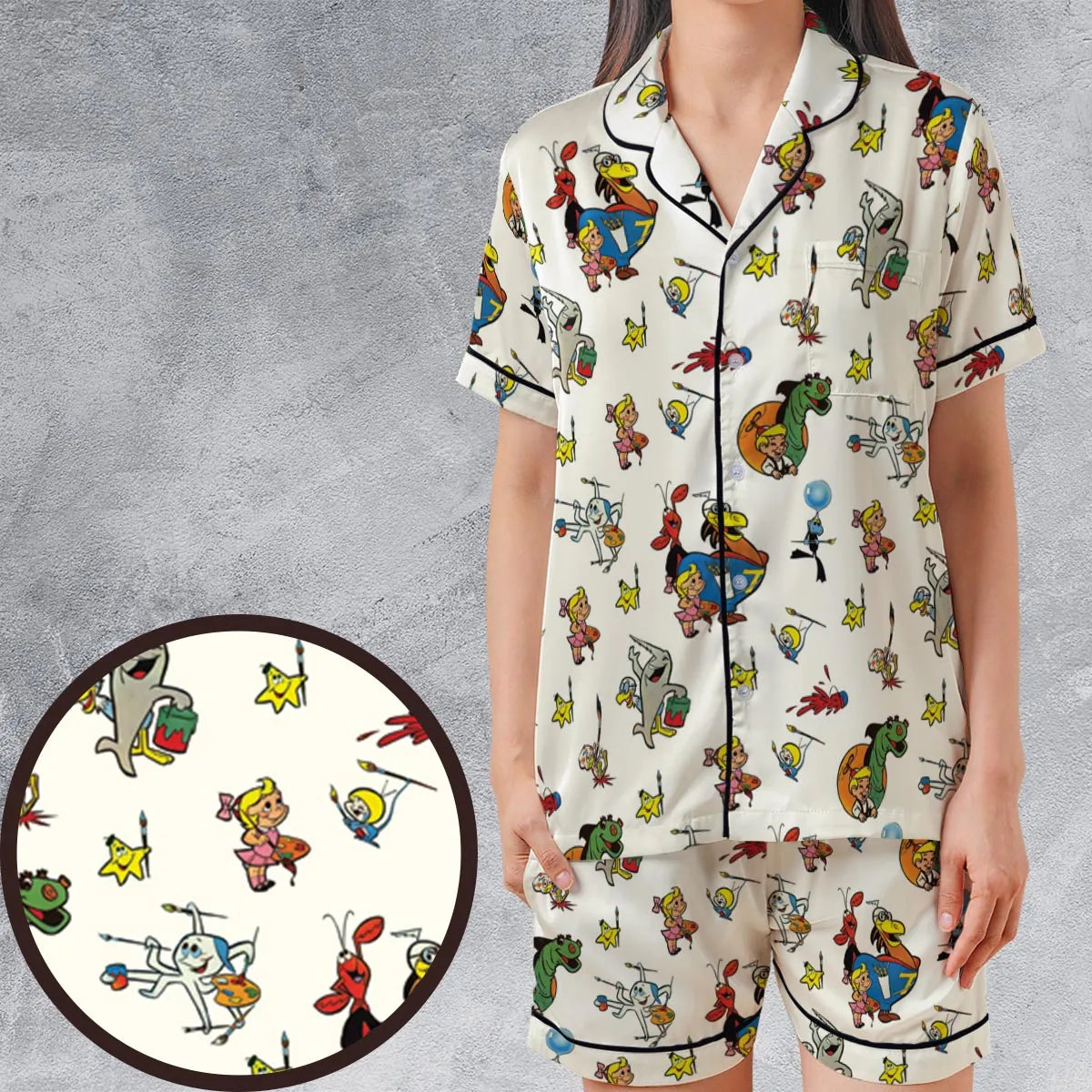 Satin Short-Sleeve Pajamas Set - QKSZKBPU