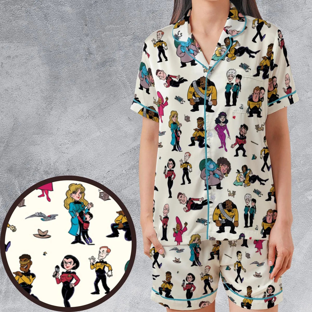 Satin Short-Sleeve Pajamas Set - LUZFLZJQ