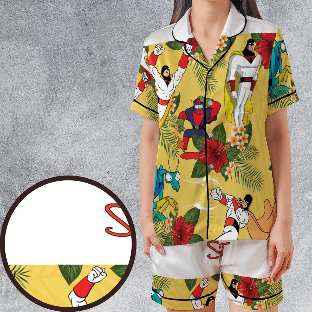 Satin Short-Sleeve Pajamas Set - WDAAYSBT