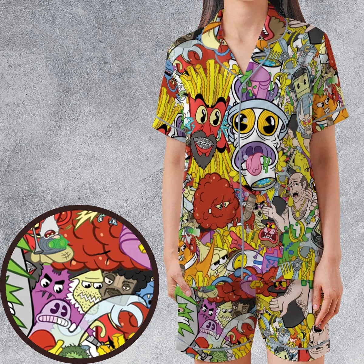 Satin Short-Sleeve Pajamas Set - RDGS4Q64