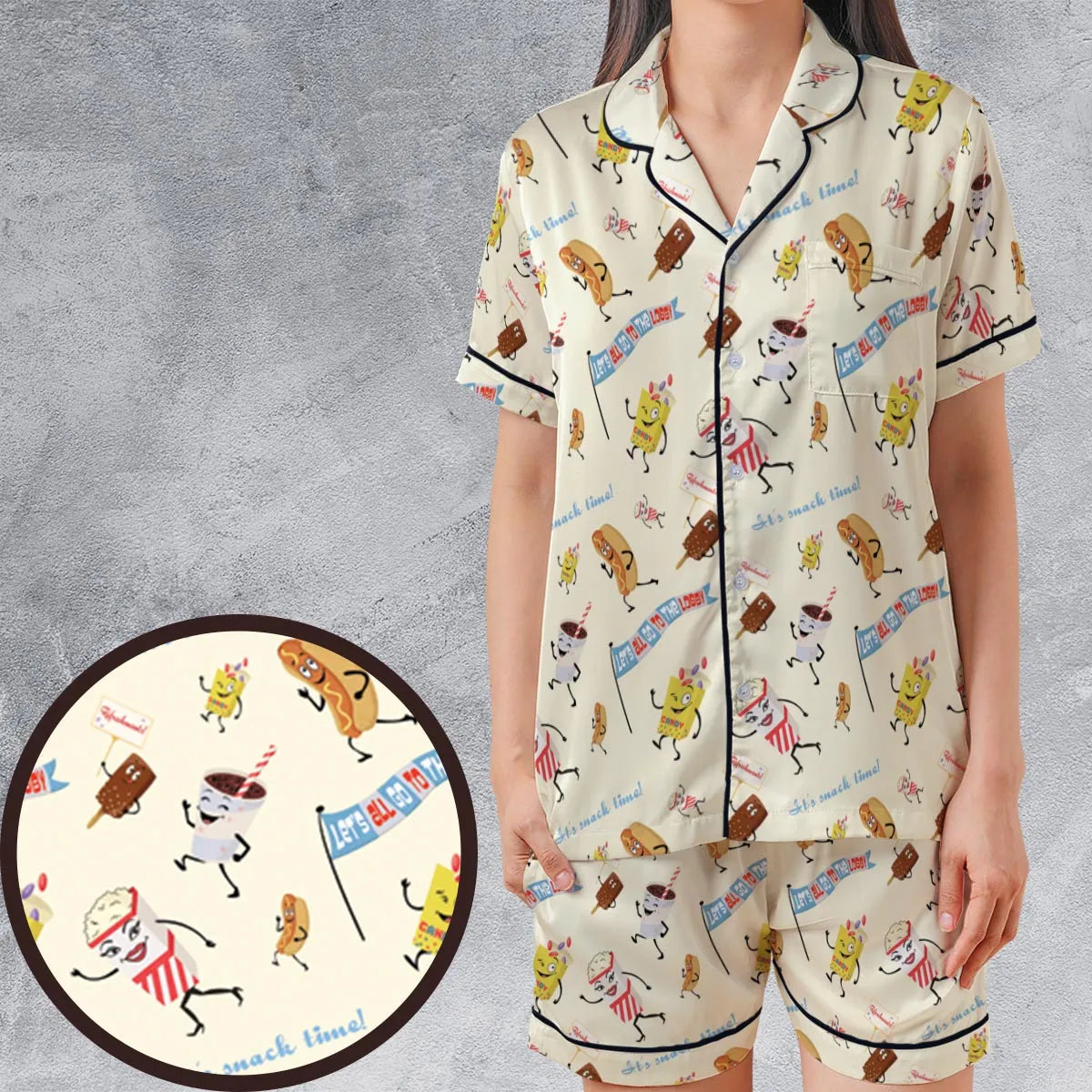 Satin Short-Sleeve Pajamas Set - 442596S3