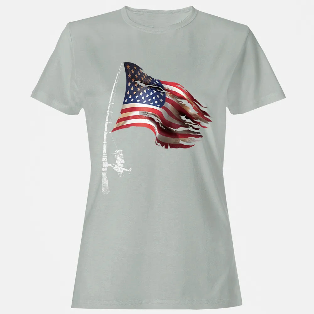 Fishing American Flag Fisherman Patriotic day 4th of July Women's T-shirt