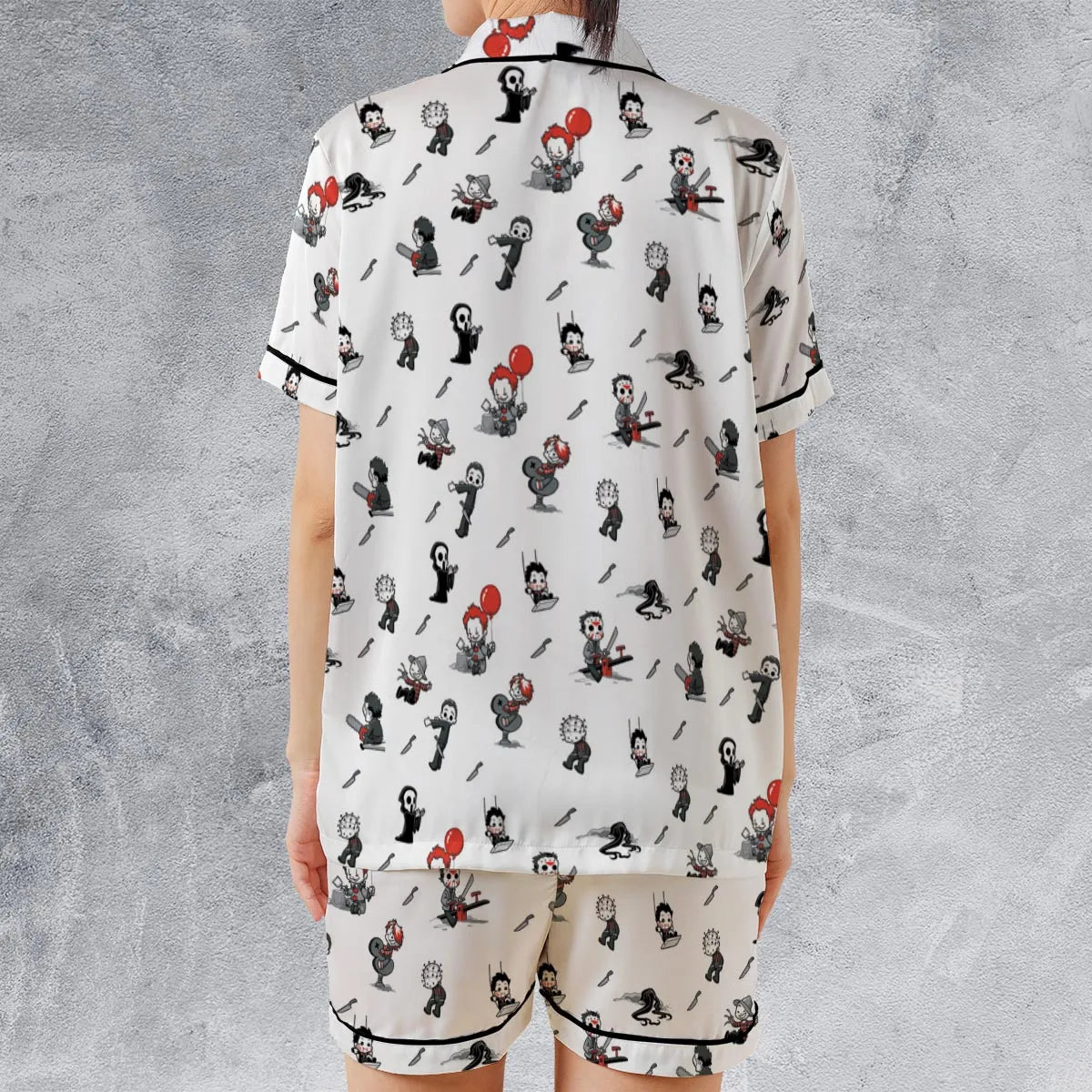 Satin Short-Sleeve Pajamas Set - JDFPHDPX
